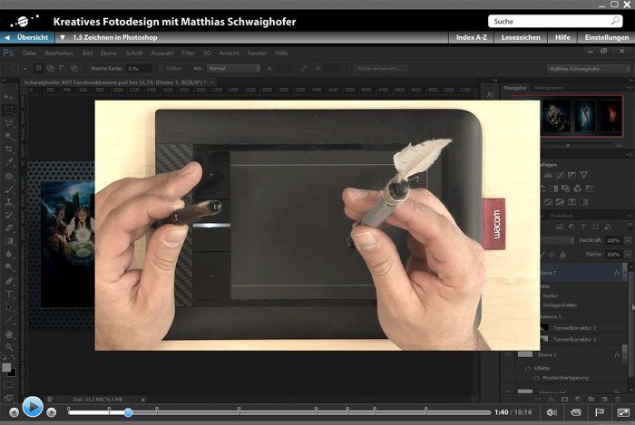 Ein Wacom-Stift mit Tape und Schnur wurde zu einem Schreibwerkzeug mit Feder umgebaut